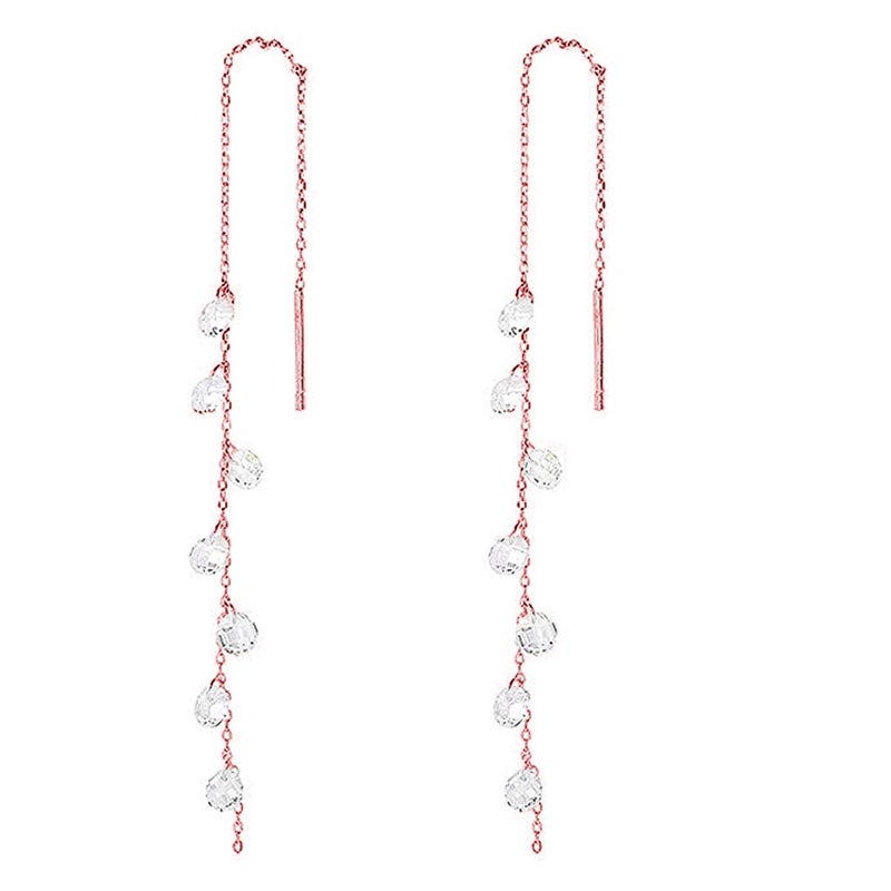 SLUYNZ 925 Sterling Silver Sparkling CZ Droplet Dangle Earrings for Women Elegant Long Dangling Earrings Threader Tassel (B-Rose Gold Plated) - Image 1